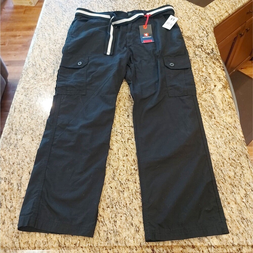 SOUTHPOLE Cargo Pants Men's 36 Black Baggy Y2K Hip Hop Streetwear Belt Ripstop